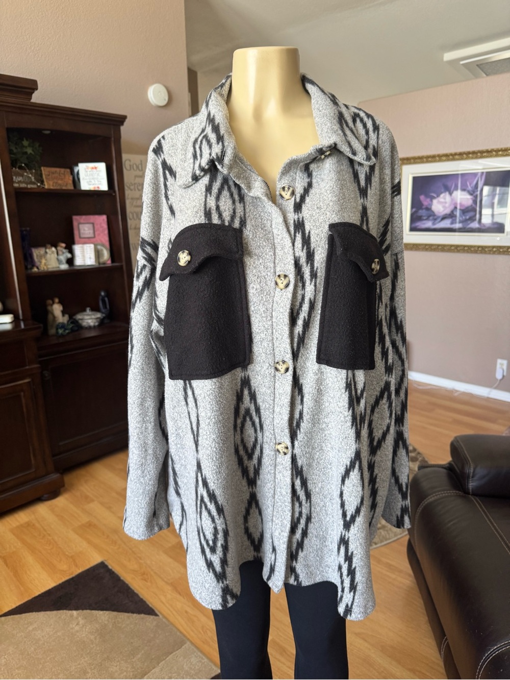Shop Stevie gray & black utility jacket/sweater with pockets-size L